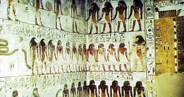 The end of the 5th hour - top, middle and lower registers (tomb of Seti I).