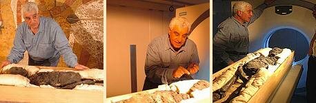 Tutankhamun's mummy is scanned by the CT scanner
